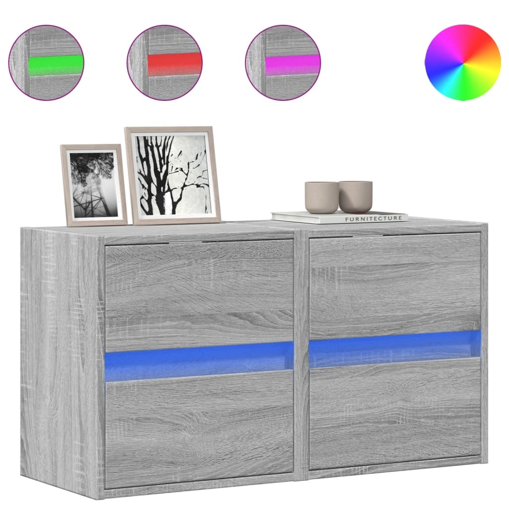VidaXL Tv-wandmeubels met LED 2 st 41x31x45 cm grijs sonoma eikenkleur