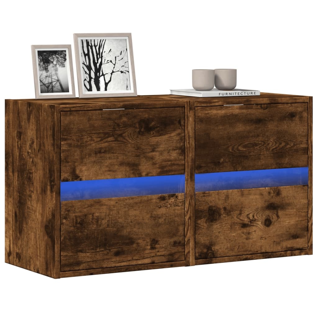 VidaXL Tv-wandmeubels met LED 2 st 41x31x45 cm gerookt eikenkleurig