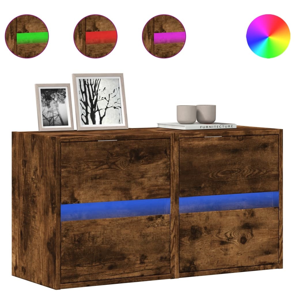 VidaXL Tv-wandmeubels met LED 2 st 41x31x45 cm gerookt eikenkleurig
