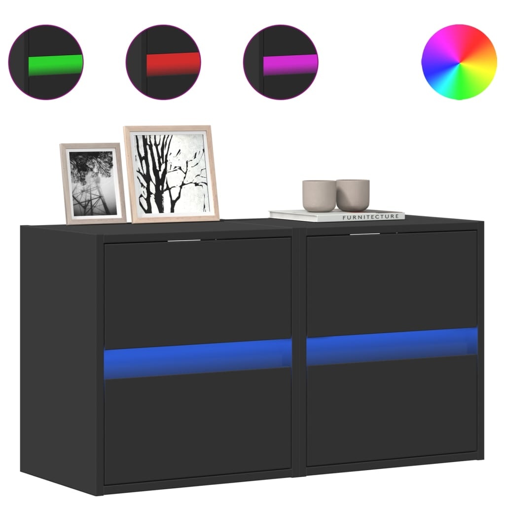 VidaXL Tv-wandmeubels met LED-verlichting 2 st 41x31x45 cm zwart
