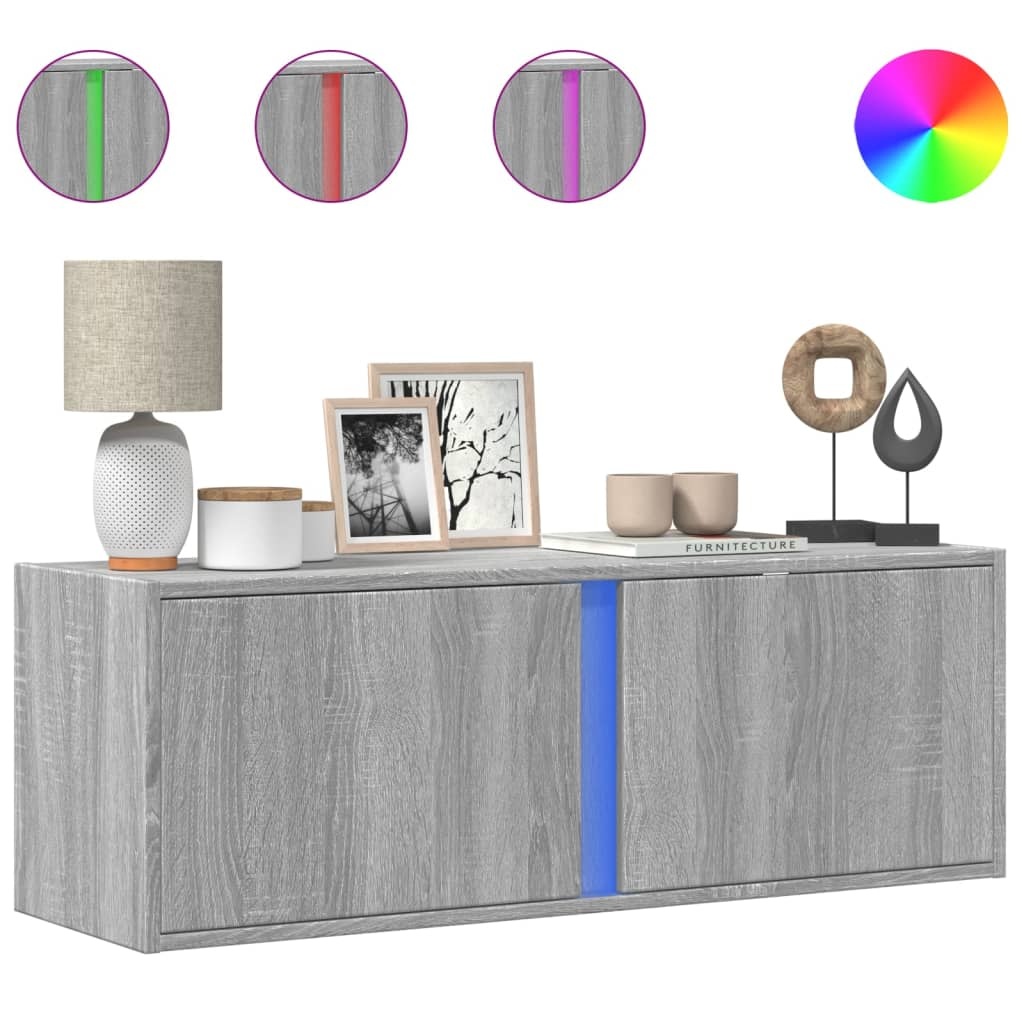 VidaXL Tv-wandmeubel met LED-verlichting 100x31x35 cm grijs sonoma