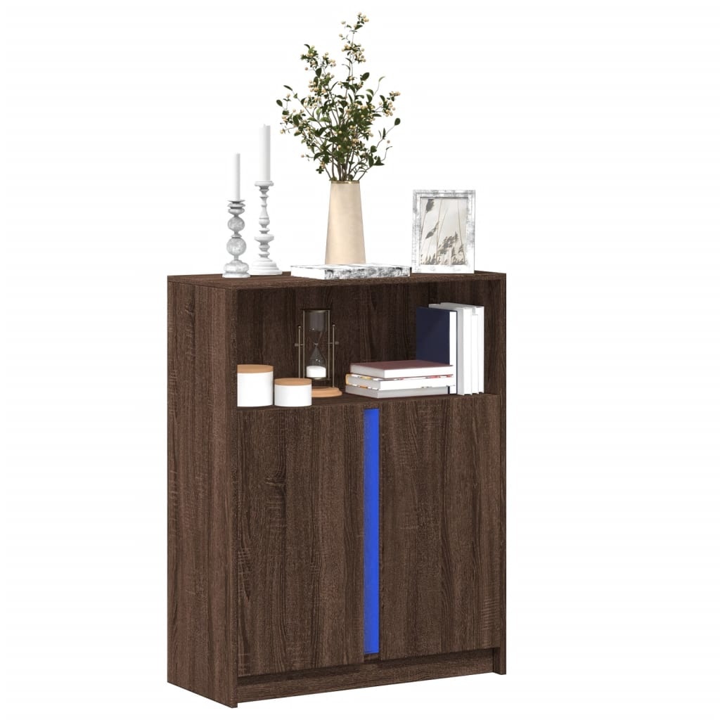 VidaXL Dressoir met LED 77x34x100 cm bewerkt hout bruin eikenkleur