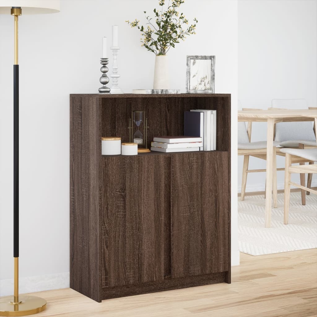 VidaXL Dressoir met LED 77x34x100 cm bewerkt hout bruin eikenkleur