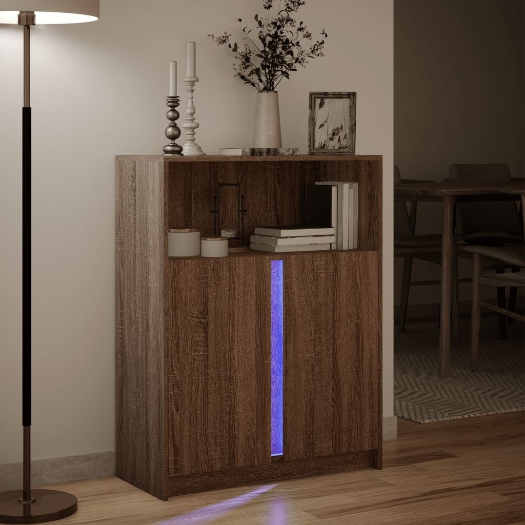 VidaXL Dressoir met LED 77x34x100 cm bewerkt hout bruin eikenkleur
