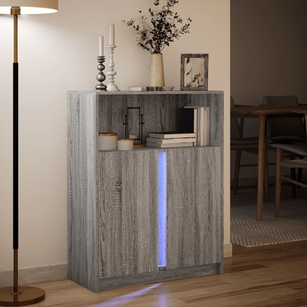 VidaXL Dressoir met LED 77x34x100 cm bewerkt hout grijs sonoma eiken
