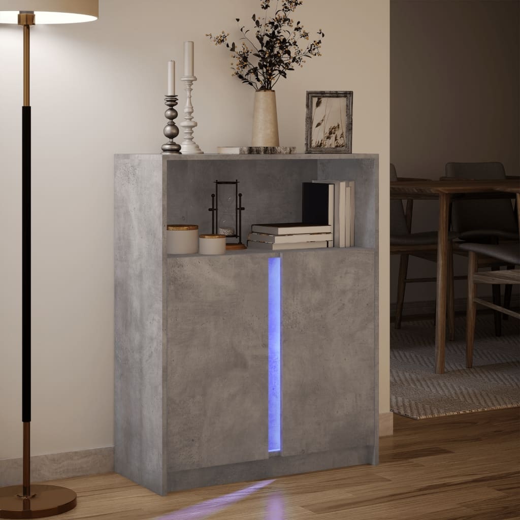 VidaXL Dressoir met LED 77x34x100 cm bewerkt hout betongrijs