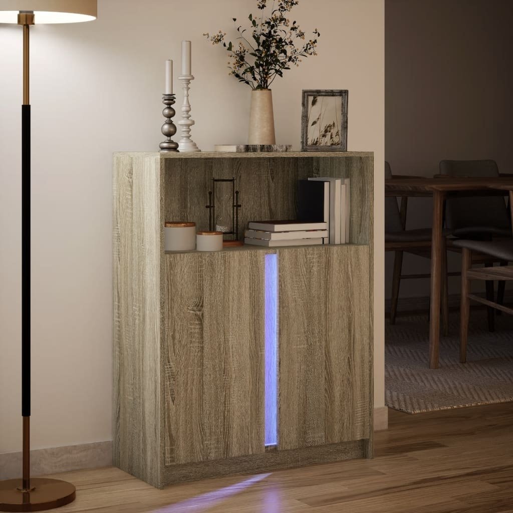 VidaXL Dressoir met LED 77x34x100 cm bewerkt hout sonoma eikenkleurig
