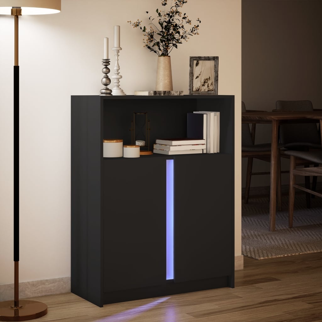 VidaXL Dressoir met LED 77x34x100 cm bewerkt hout zwart