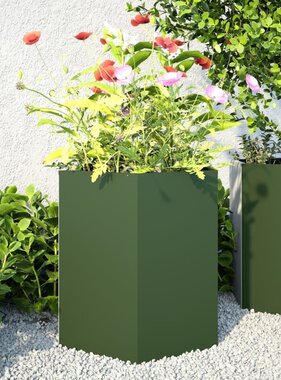 VidaXL Plantenbakken 2 st zeshoek 46x40x45 cm staal olijfgroen