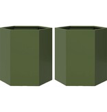 VidaXL Plantenbakken 2 st zeshoek 46x40x45 cm staal olijfgroen