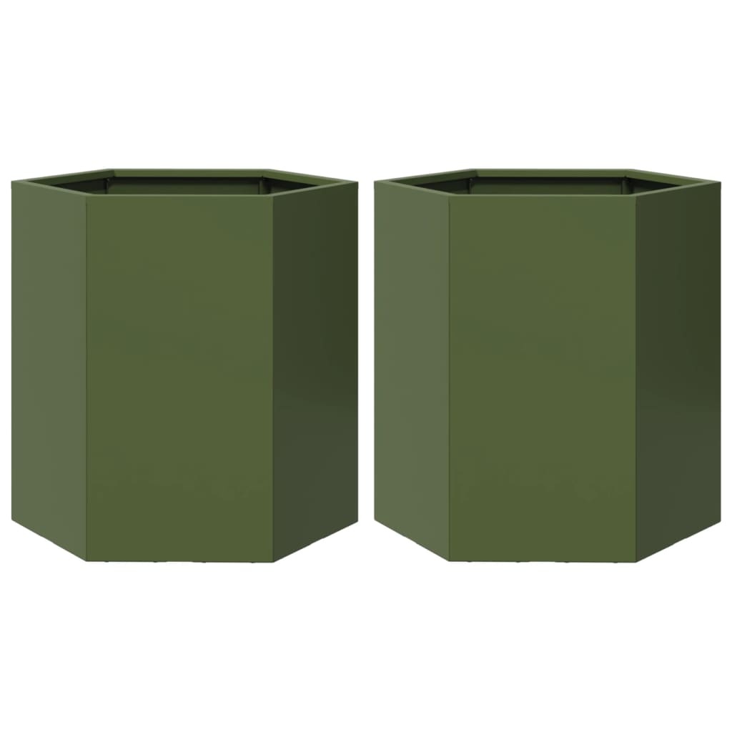 VidaXL Plantenbakken 2 st zeshoek 46x40x45 cm staal olijfgroen