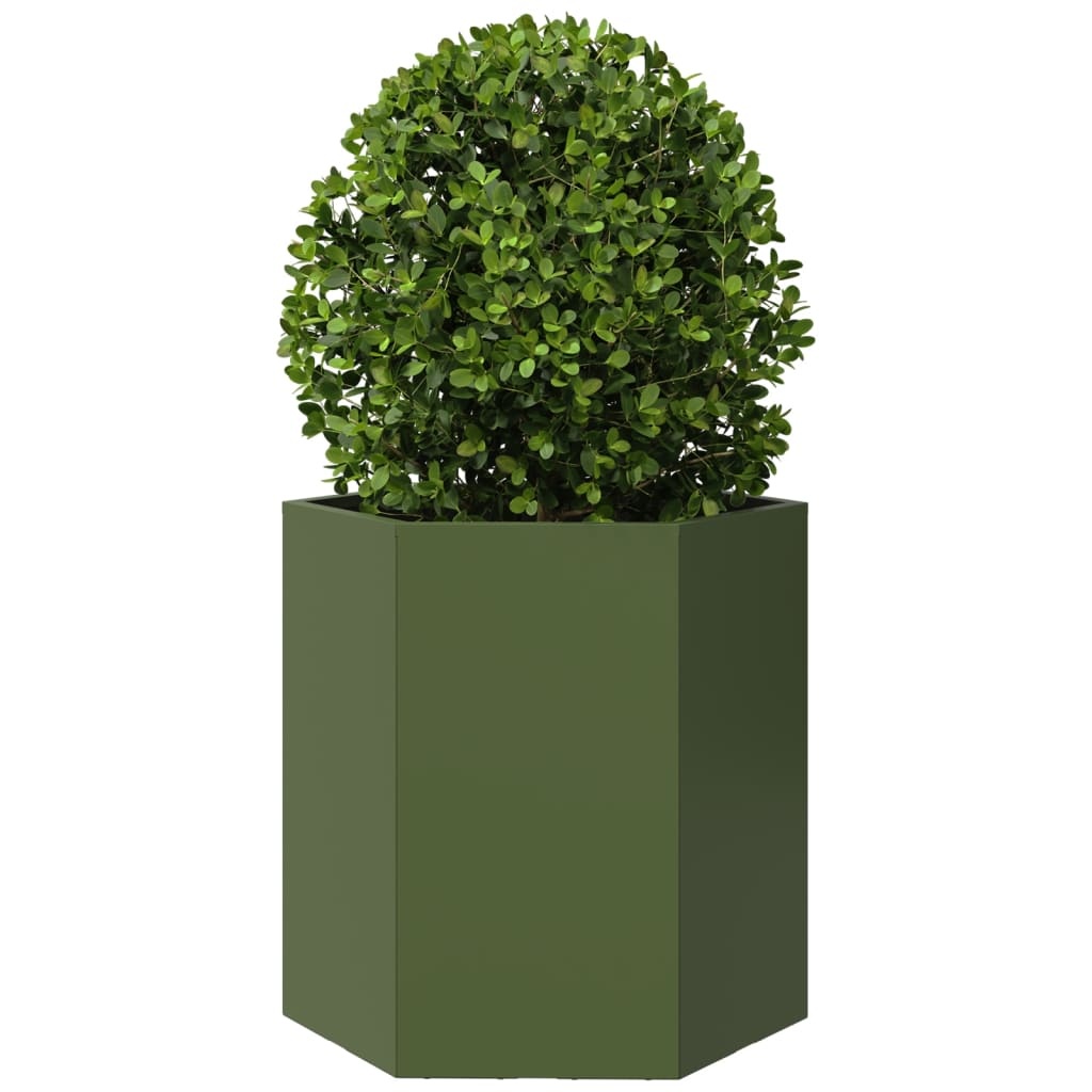 VidaXL Plantenbakken 2 st zeshoek 46x40x45 cm staal olijfgroen
