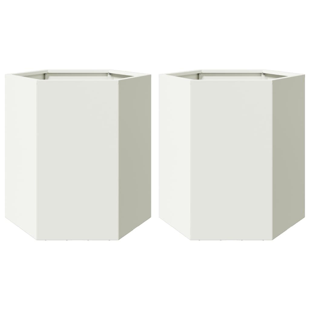 VidaXL Plantenbakken 2 st zeshoek 46x40x45 cm staal wit