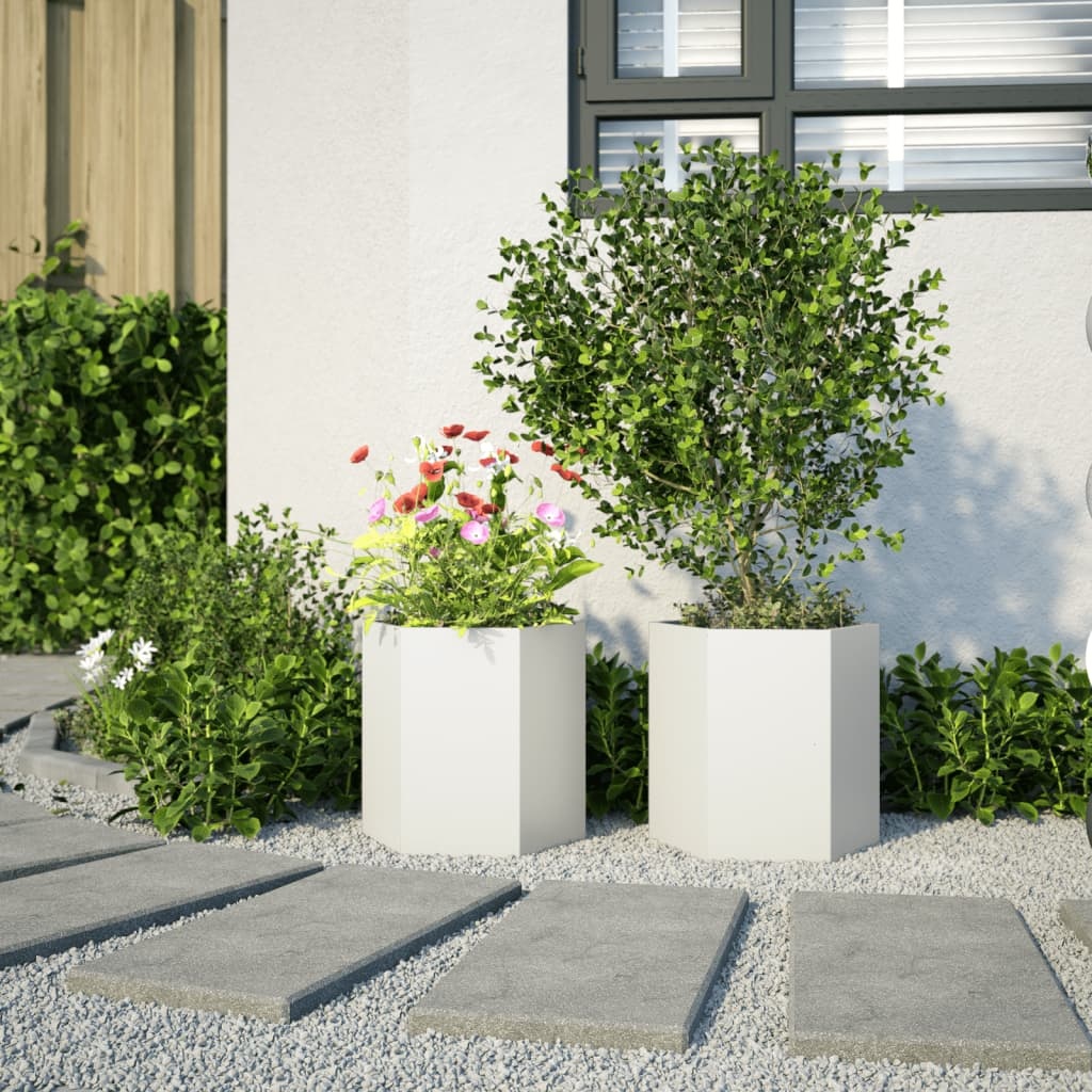 VidaXL Plantenbakken 2 st zeshoek 46x40x45 cm staal wit