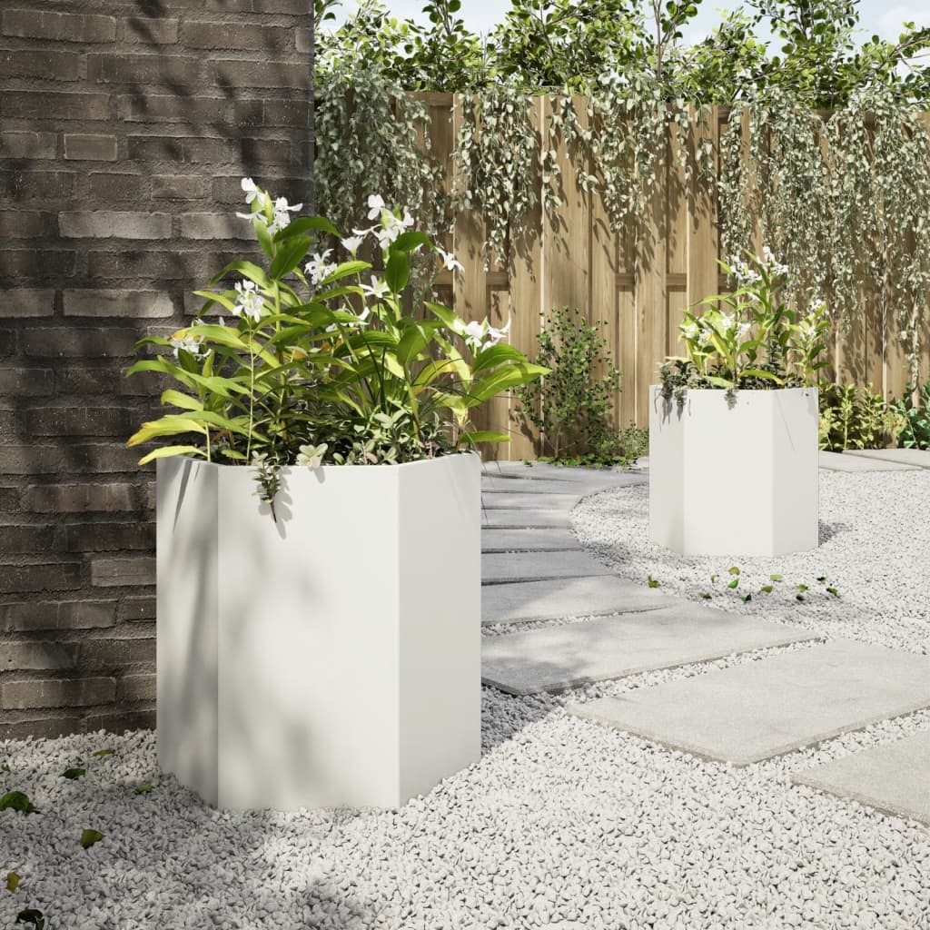 VidaXL Plantenbakken 2 st zeshoek 46x40x45 cm staal wit