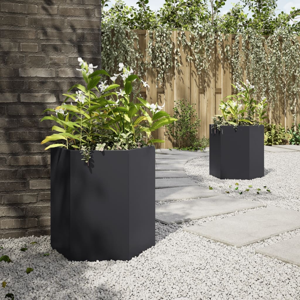 VidaXL Plantenbakken 2 st zeshoek 46x40x45 cm staal zwart