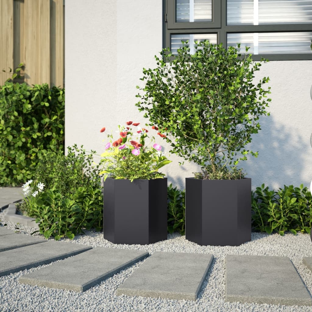 VidaXL Plantenbakken 2 st zeshoek 46x40x45 cm staal zwart
