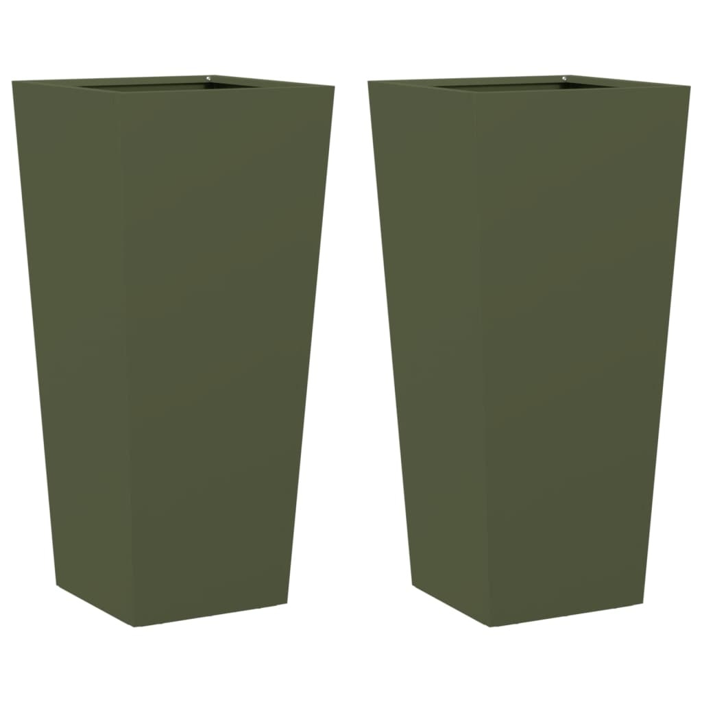 VidaXL Plantenbakken 2 st 35x35x75 cm staal olijfgroen