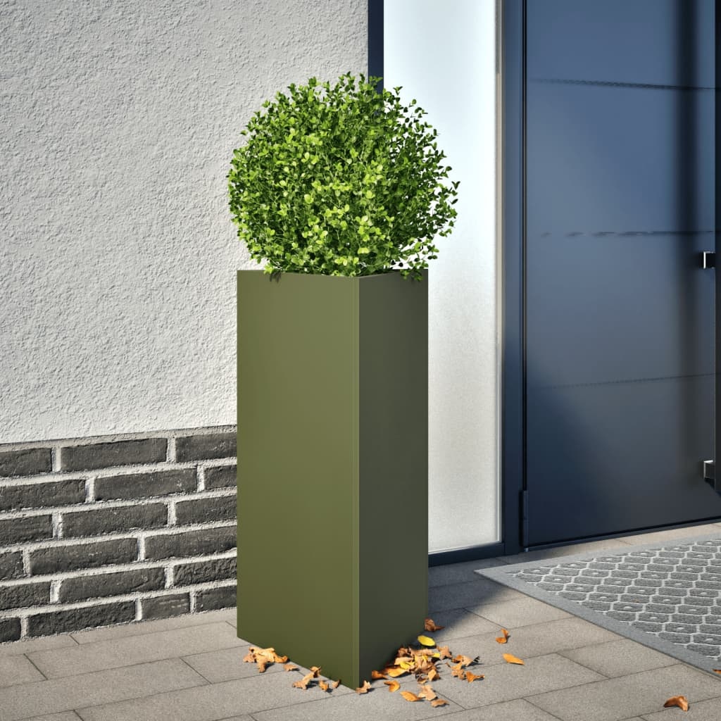 VidaXL Plantenbakken 2 st driehoek 40x34,5x70 cm staal olijfgroen