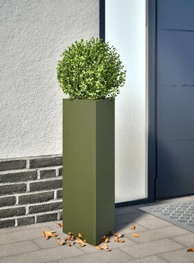 VidaXL Plantenbak driehoek 30x26x75 cm staal olijfgroen