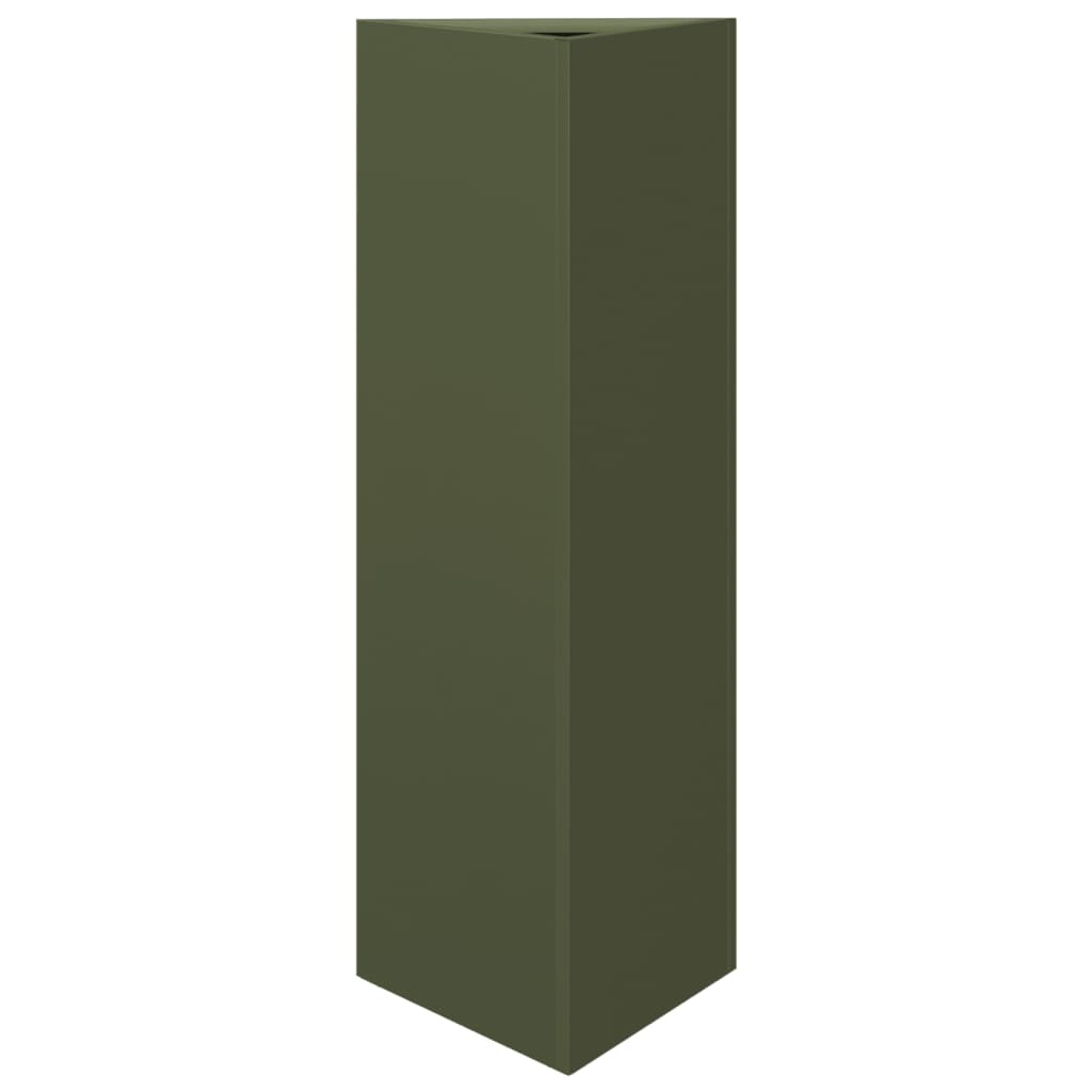 VidaXL Plantenbak driehoek 30x26x75 cm staal olijfgroen