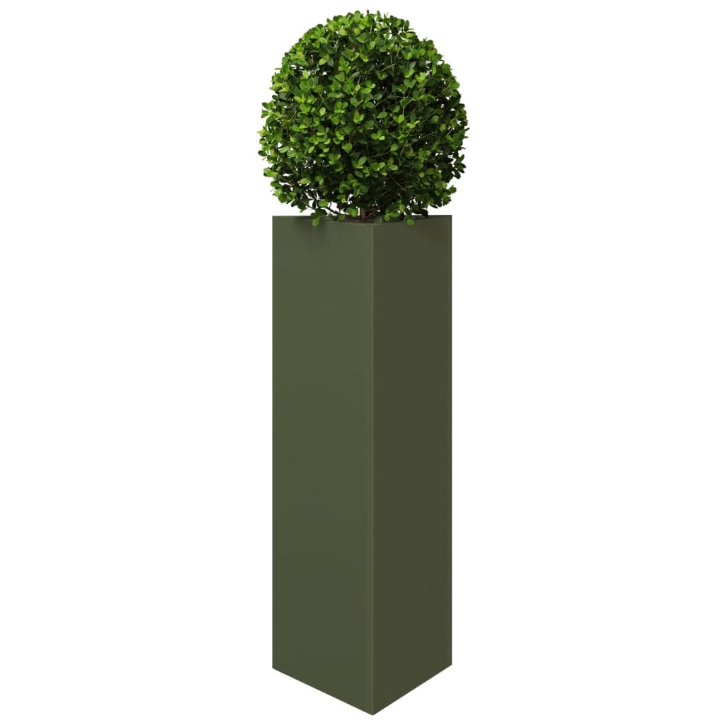 VidaXL Plantenbak driehoek 30x26x75 cm staal olijfgroen