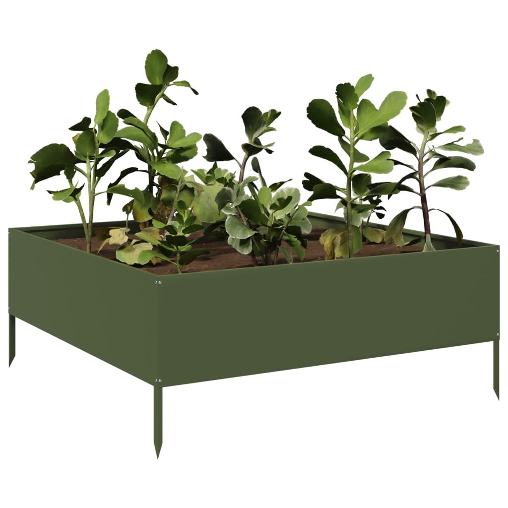 VidaXL Plantenbak verhoogd 100x100x25 cm staal olijfgroen