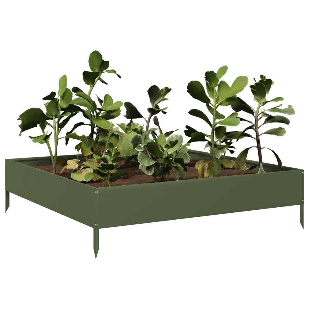 VidaXL Plantenbak verhoogd 100x100x26 cm staal olijfgroen