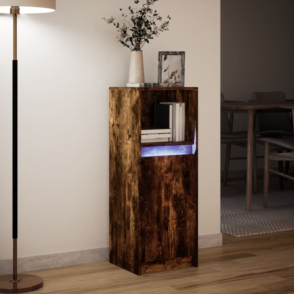 VidaXL Dressoir met LED 38x34x100 cm bewerkt hout gerookt eikenkleurig