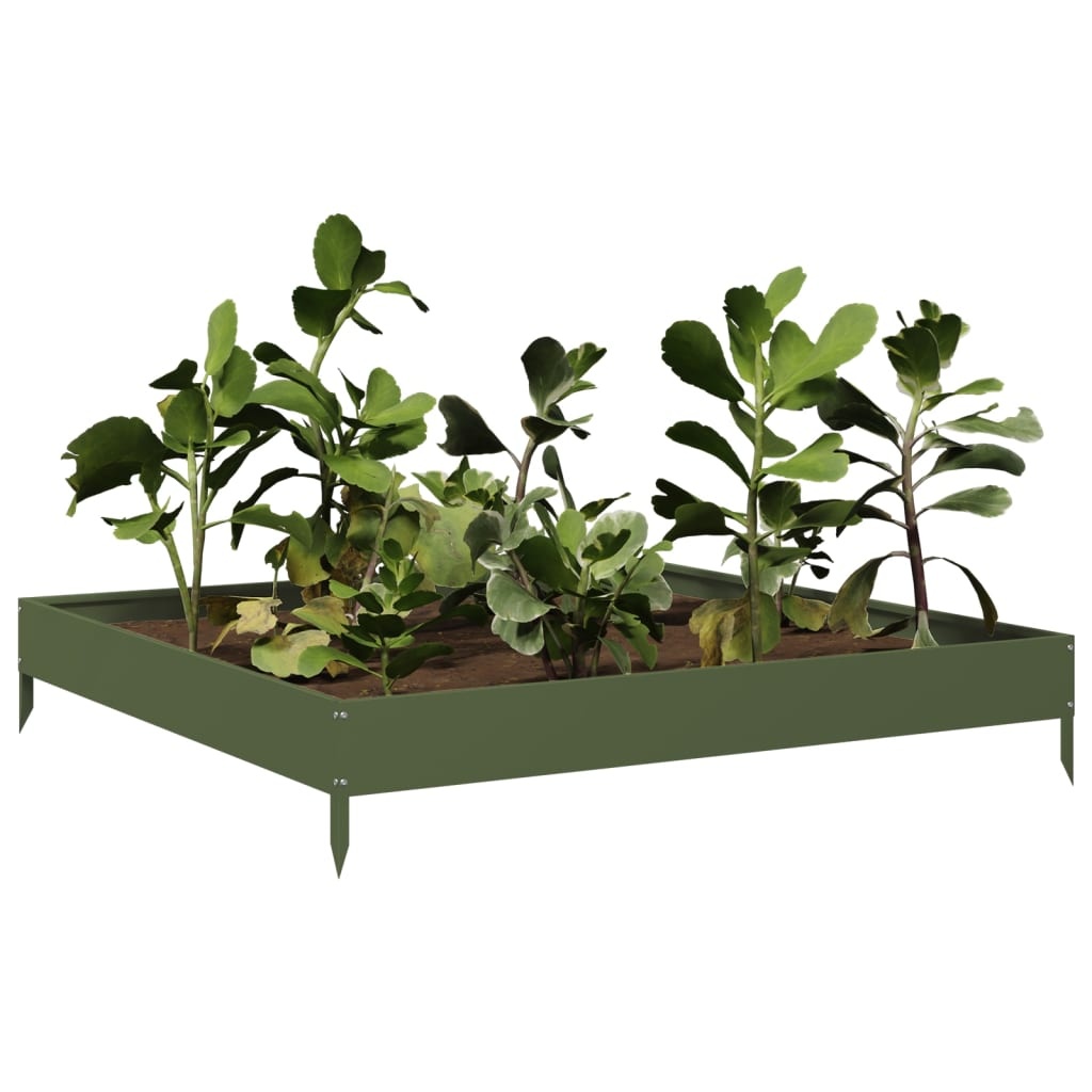 VidaXL Plantenbak verhoogd 100x100x18,5 cm staal olijfgroen