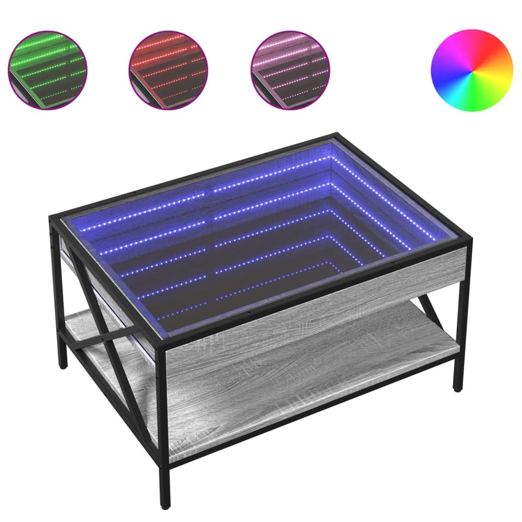 VidaXL Salontafel met Infinity LED 70x50x38 cm grijs sonoma eikenkleur
