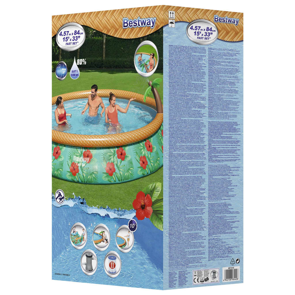 VidaXL Fast Set Zwembadset Paradise Palms opblaasbaar 457x84 cm