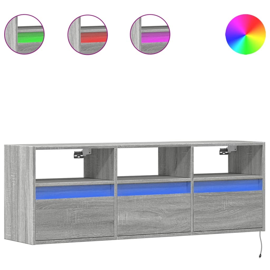 VidaXL Tv-wandmeubel met LED-verlichting 130x31x45 cm grijs sonoma