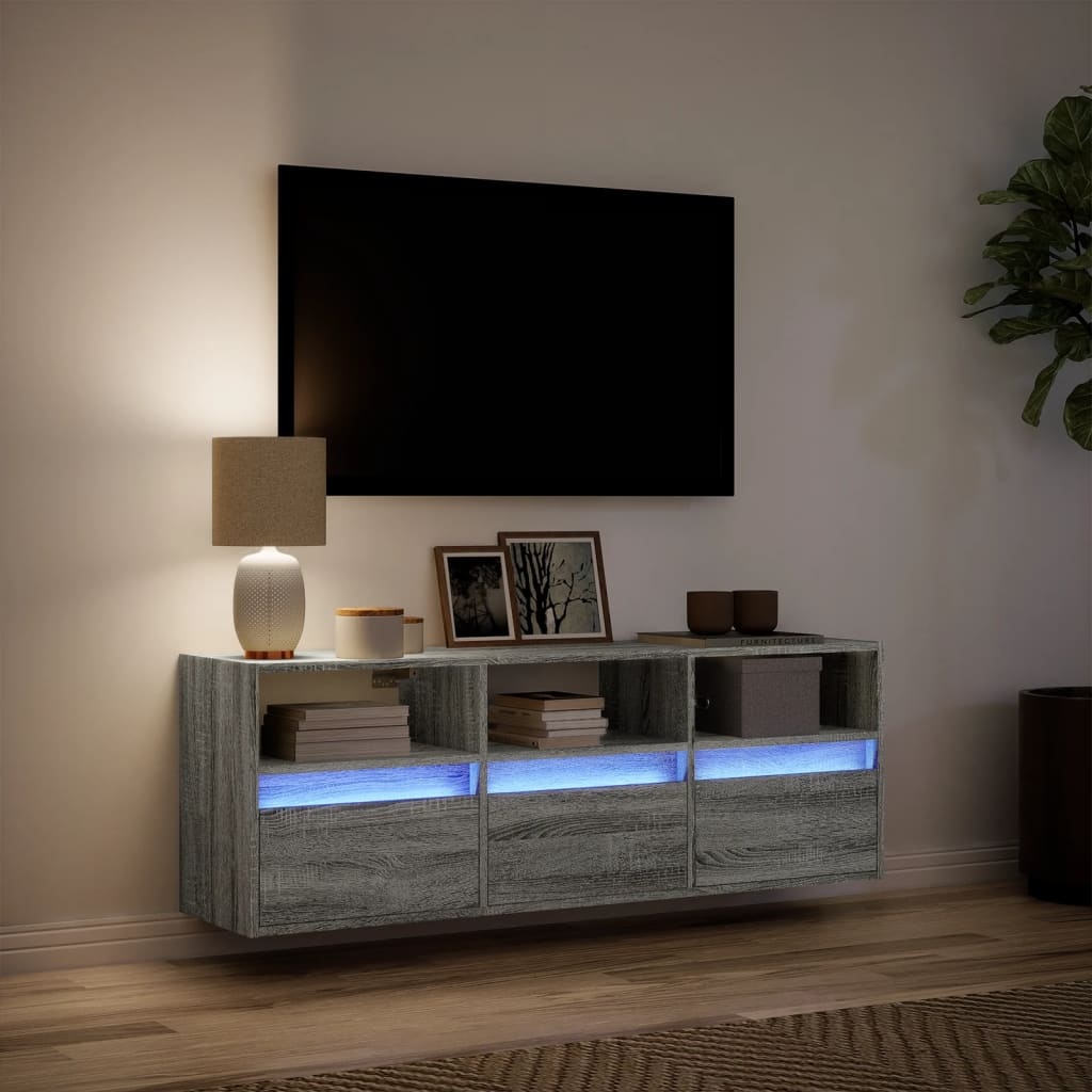VidaXL Tv-wandmeubel met LED-verlichting 130x31x45 cm grijs sonoma
