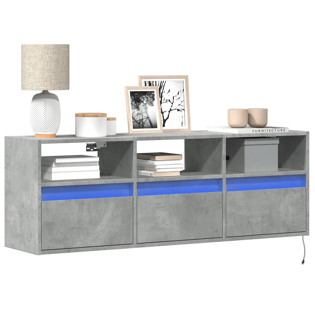 VidaXL Tv-wandmeubel met LED-verlichting 130x31x45 cm betongrijs