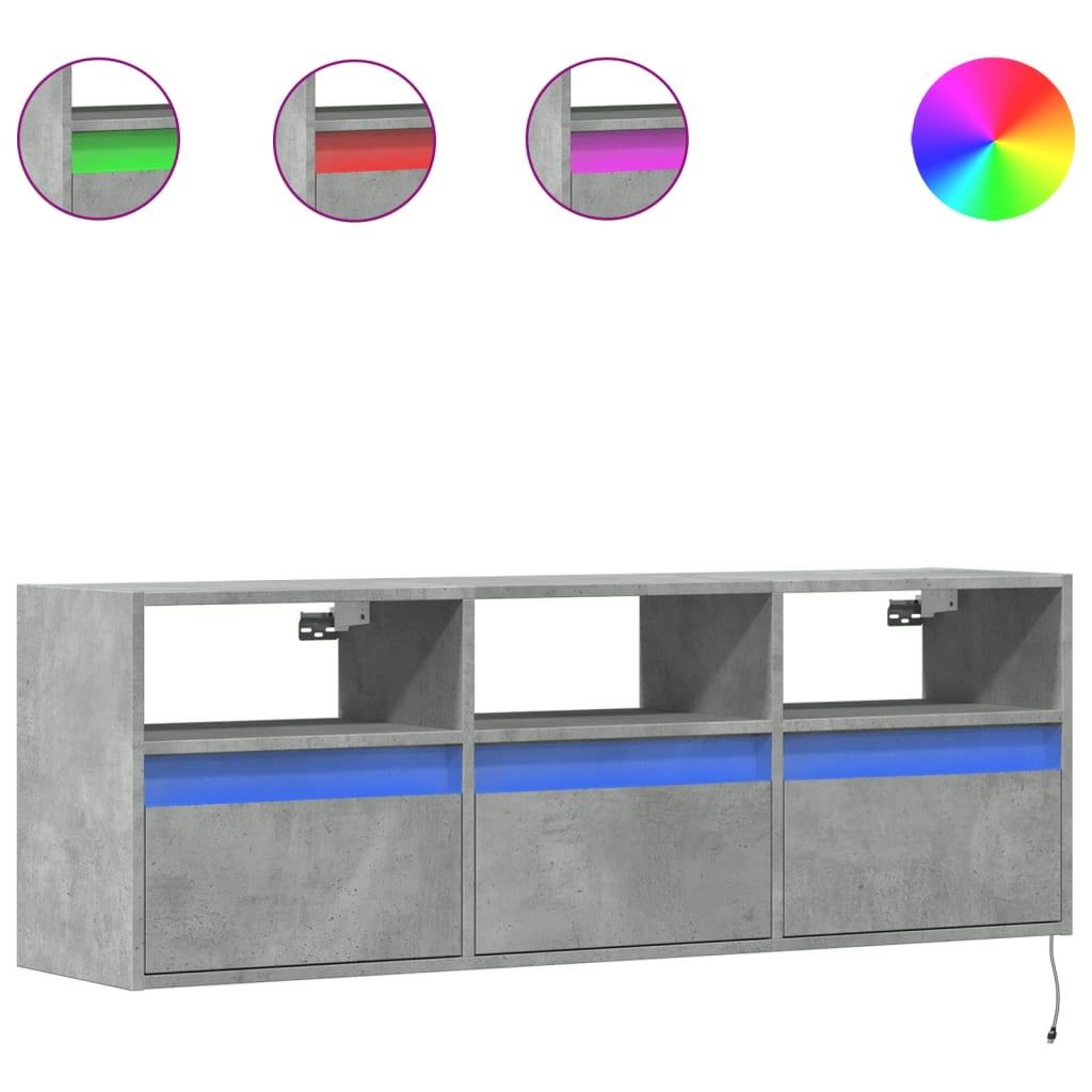 VidaXL Tv-wandmeubel met LED-verlichting 130x31x45 cm betongrijs