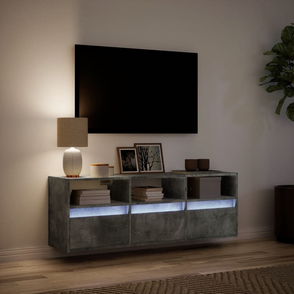 VidaXL Tv-wandmeubel met LED-verlichting 130x31x45 cm betongrijs