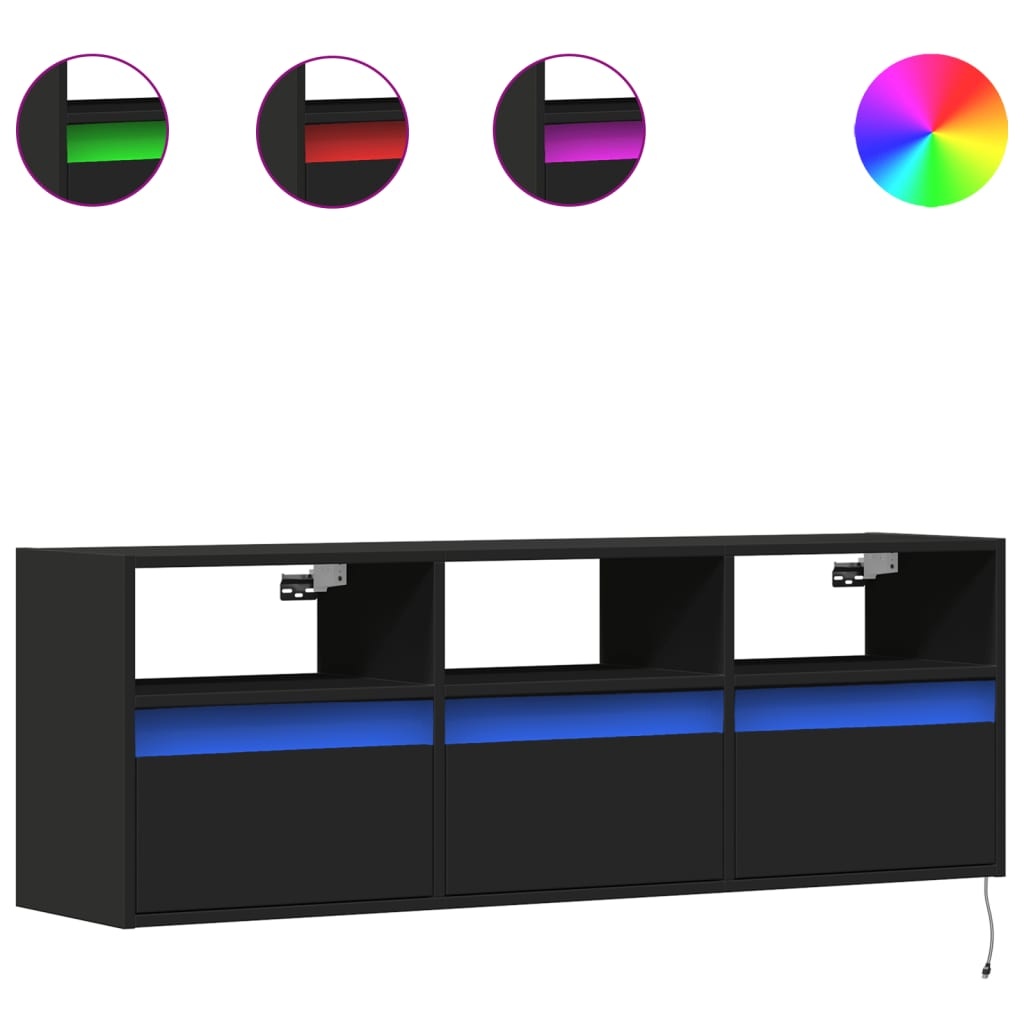 VidaXL Tv-wandmeubel met LED-verlichting 130x31x45 cm zwart