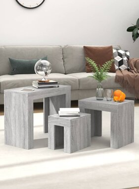 VidaXL 3-delige Tafeltjesset bewerkt hout grijs sonoma