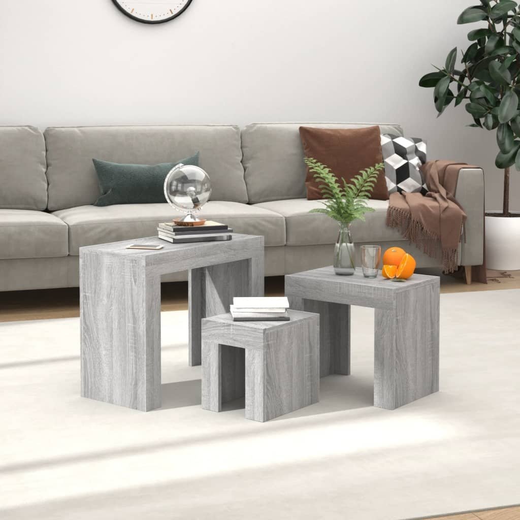 VidaXL 3-delige Tafeltjesset bewerkt hout grijs sonoma