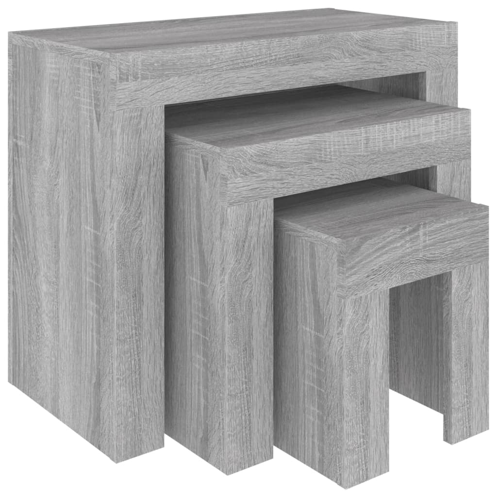VidaXL 3-delige Tafeltjesset bewerkt hout grijs sonoma