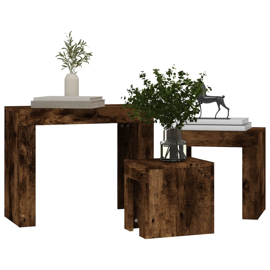 VidaXL 3-delige Tafeltjesset bewerkt hout gerookt eikenkleurig