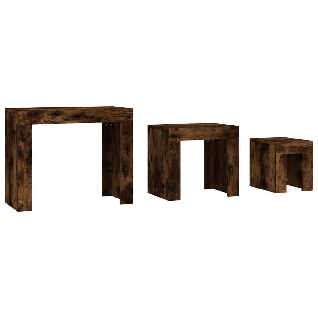 VidaXL 3-delige Tafeltjesset bewerkt hout gerookt eikenkleurig