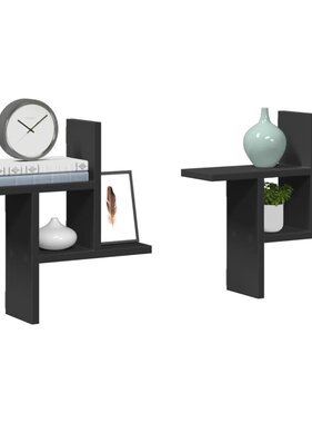 VidaXL Wandschappen 2 st 38x12x38 cm bewerkt hout zwart