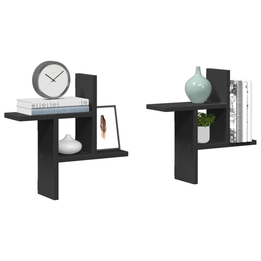 VidaXL Wandschappen 2 st 38x12x38 cm bewerkt hout zwart