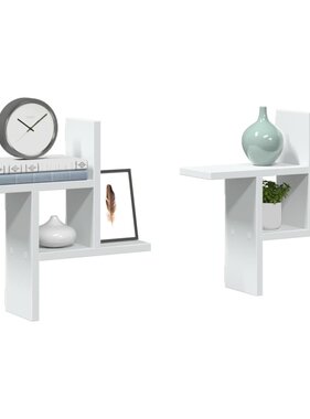 VidaXL Wandschappen 2 st 38x12x38 cm bewerkt hout wit