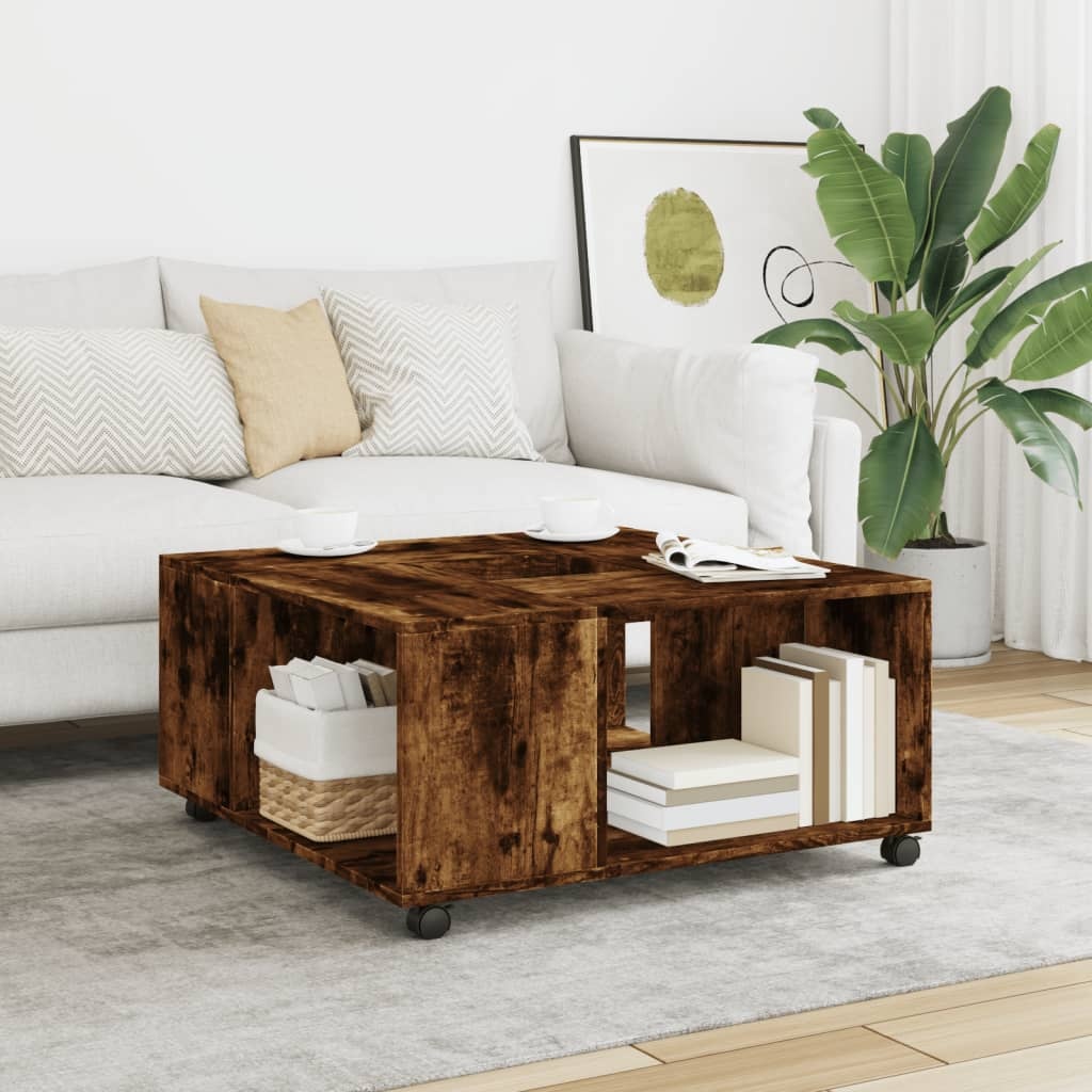 VidaXL Salontafel 80x80x40 cm bewerkt hout gerookt eikenkleurig
