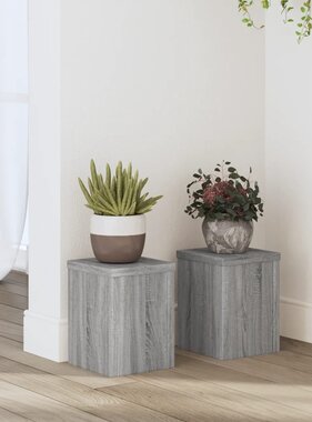 VidaXL Plantenstandaards 2 st 15x15x20 cm bewerkt hout grijs sonoma