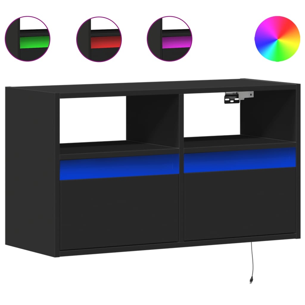 VidaXL Tv-wandmeubel met LED-verlichting 80x31x45 cm zwart