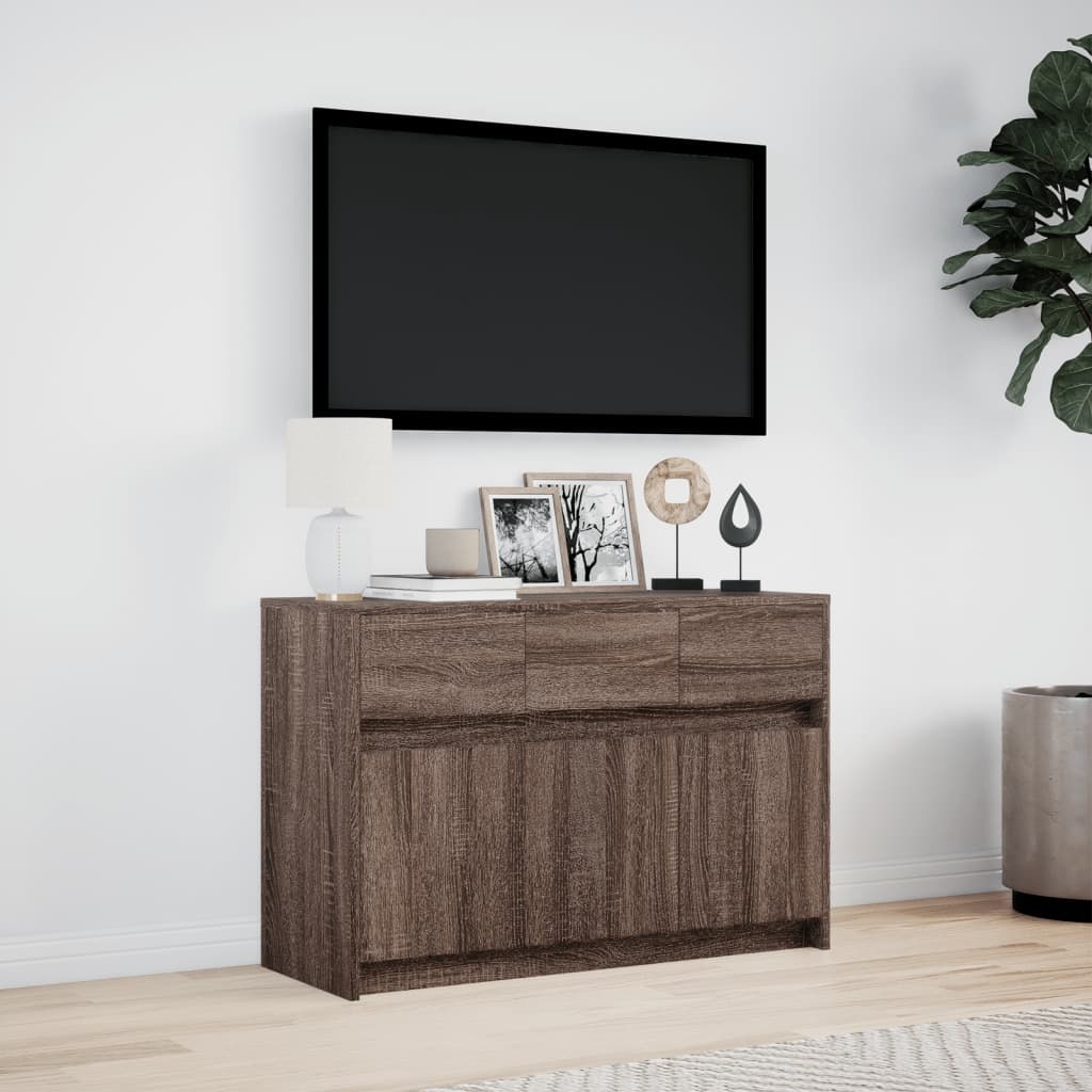 VidaXL Tv-meubel met LED 91x34x61 cm bewerkt hout bruin eikenkleurig